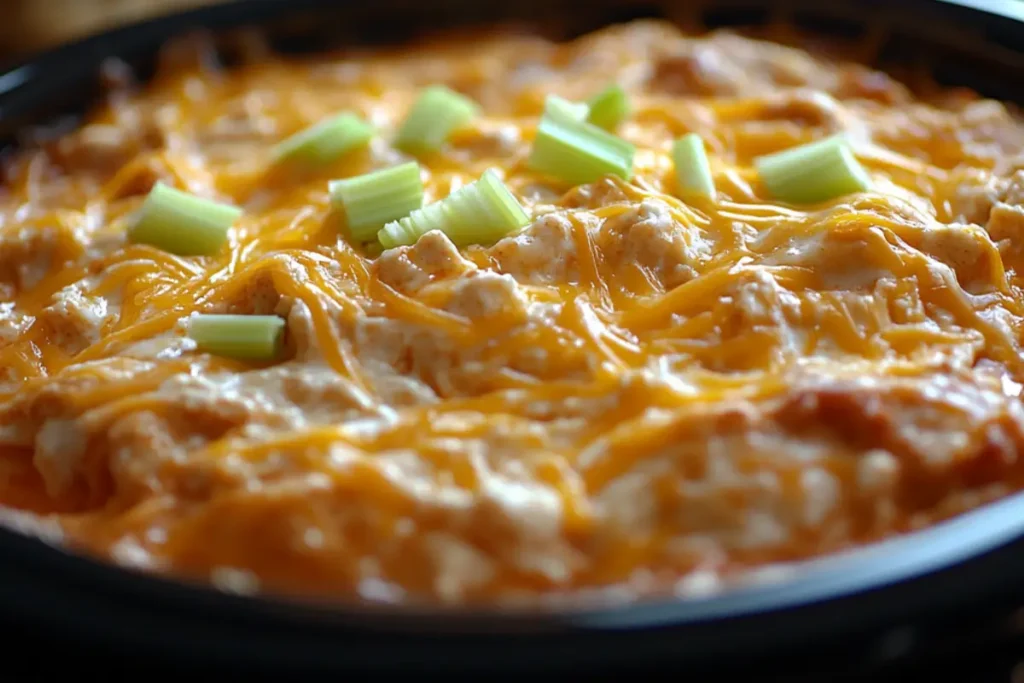 Buffalo Chicken Dip in a Crockpot with Dipping Options