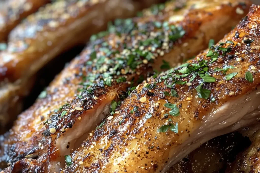 Baked turkey wings with crispy golden skin on a platter.