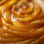 Freshly baked apple tart with a golden-brown crust and caramelized apple slices