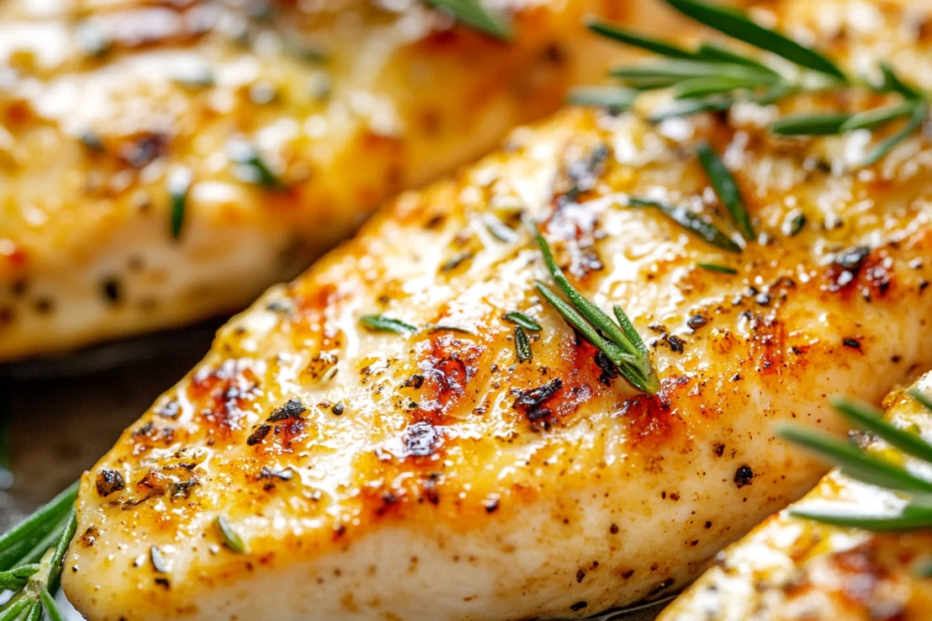 Thin sliced chicken breast cooked with herbs