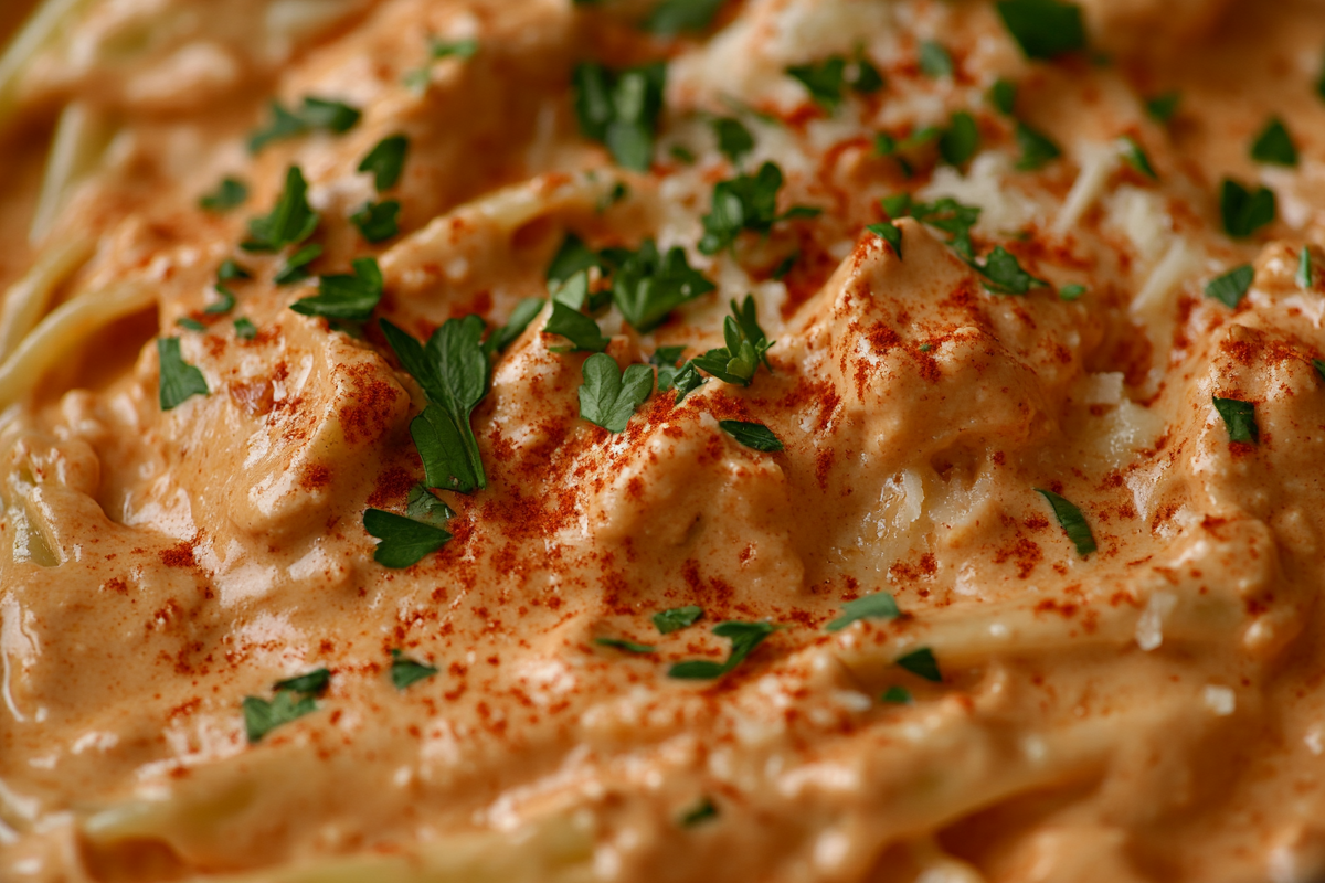 Cajun Alfredo sauce pasta with chicken and vegetables