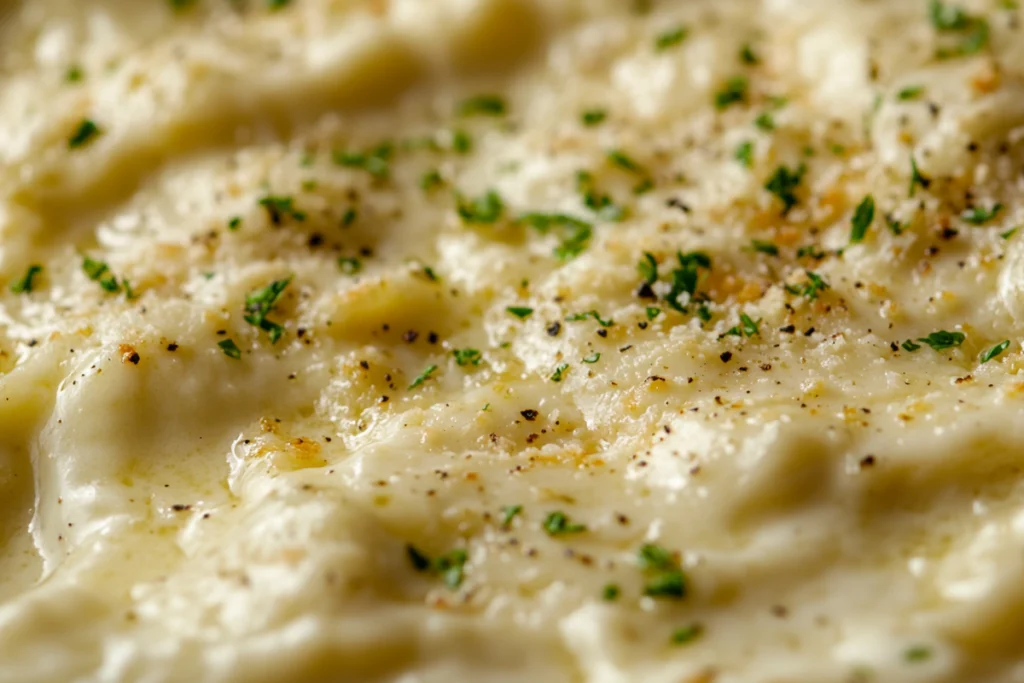 Garlic Parmesan Sauce being poured over pasta