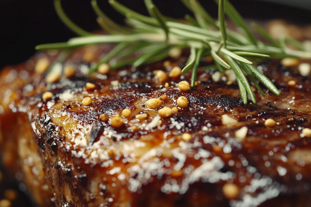 Perfectly cooked ribeye roast with herbs