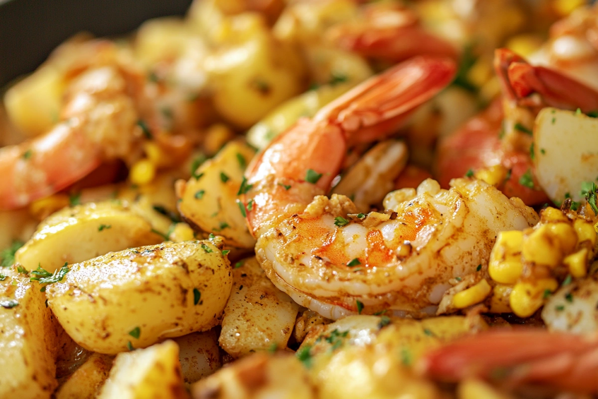 Seafood boil with garlic butter sauce and mixed seafood