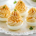 Deep fried deviled eggs in a white plate