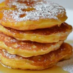 Stack of mini pancakes with syrup .