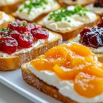 Assorted types of toast with fruit jams