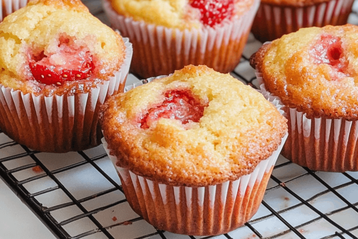 Golden strawberry muffins