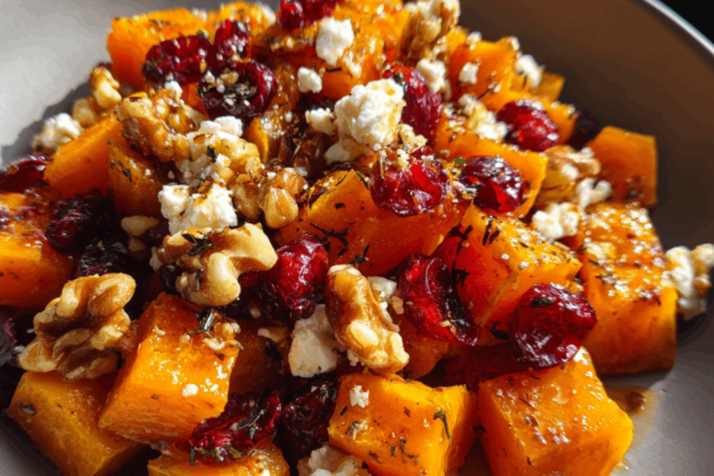 Caramelized Butternut Squash with Feta, Walnuts, and Cranberry-Honey Glaze