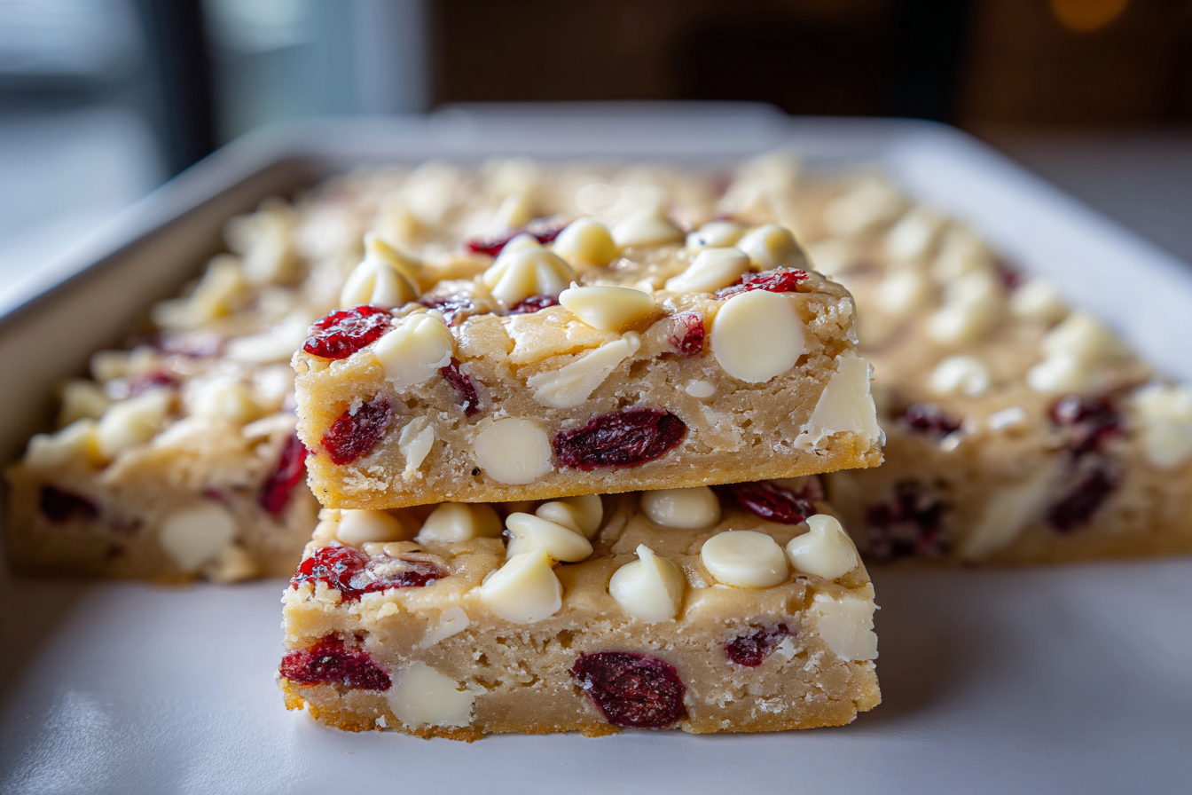 white chocolate cranberry cookie bar dough pressed into baking pan