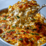 Cheesy street corn chicken bake fresh from the oven.
