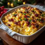 Festive creamy corn bake with cheddar and cranberries.